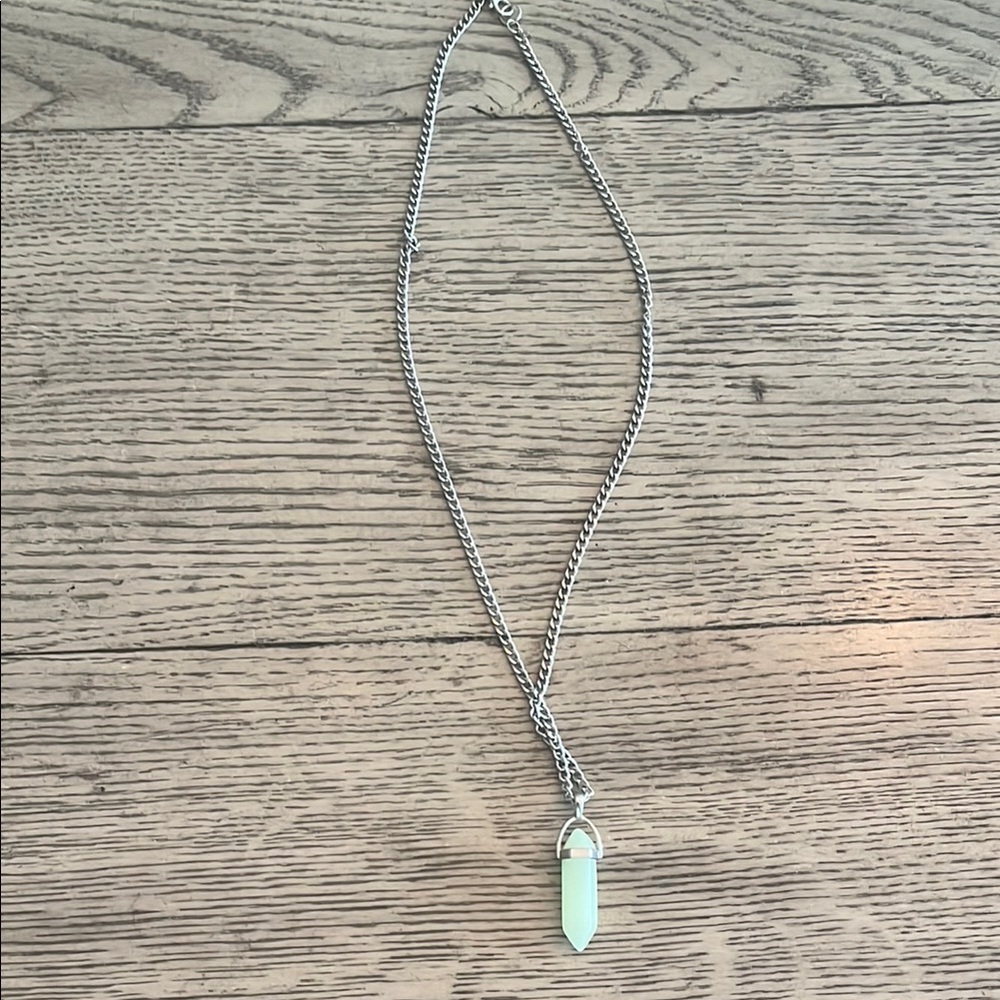 Silver Pendant Necklace with Green Stone